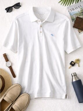 Tommy Bahama Supima Cotton Polo White IslandZone Men’s Large EUC Golf